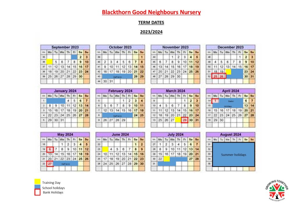 BGN Nursery Term Dates from September 2023 - July 2024
